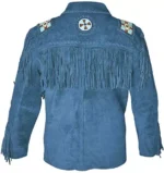 Men Western Cowboy Suede Fringe Jacket Beaded Native American Leather Jacket - Image 2