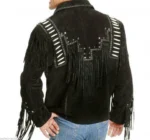 Men Western Cowboy Suede Fringe Jacket Beaded Native American Leather Jacket - Image 2