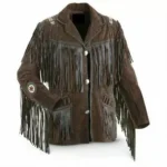 Men Western Cowboy Suede Fringe Jacket Beaded Native American Leather Jacket Opt - Image 2