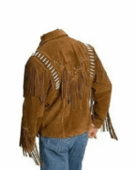 Men Western Cowboy Suede Fringe Jacket Beaded Native American Leather Jacket - Image 2