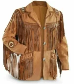 Men Western Cowboy Suede Fringe Jacket Beaded Native American Leather Jacket Opt - Image 4
