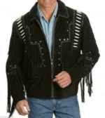 Men Western Cowboy Suede Fringe Jacket Beaded Native American Leather Jacket