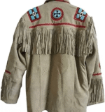 Men Western Cowboy Suede Fringe Jacket Beaded Native American Leather Jacket - Image 2