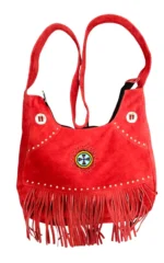 Native American Western Crossbody Handbag Suede Leather Bag Purse Fringe Beaded - Image 2