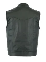 Men Black Real Leather Son of Anarchy Motorcycle Vest - Motorbike Waistcoat - Image 3