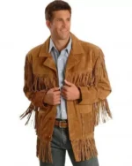 Men Western Cowboy Suede Fringe Jacket Native American Fringe Leather Jacket