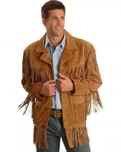 Men Western Cowboy Suede Fringe Jacket Native American Fringe Leather Jacket