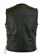 Men Real Leather Black Fish Hook Buckle Side Lace Motorcycle Vest - Waistcoat - Image 2