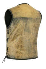 Men Brown Distressed Leather Fish Hook Buckle Side Lace Motorcycle Vest Biker - Image 2