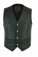 Men Black Real Leather Biker Style Plain Vest Biker - Motorcycle Waistcoat - Image 3