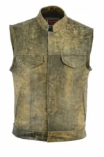 Men Brown Distressed Leather Son Of Anarchy Motorcycle Vest - Biker Waistcoat - Image 5